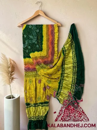Green Chartreuse Multi Color Bandhani Dupatta Pure Gaji Silk
