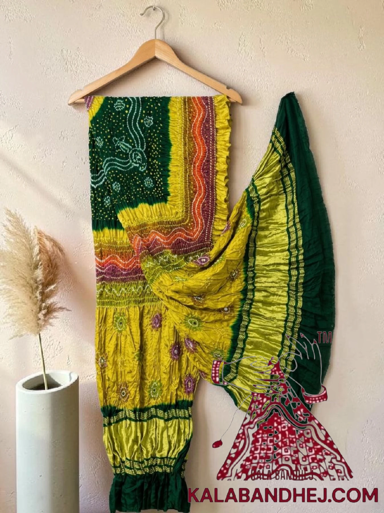 Green Chartreuse Multi Color Bandhani Dupatta Pure Gaji Silk