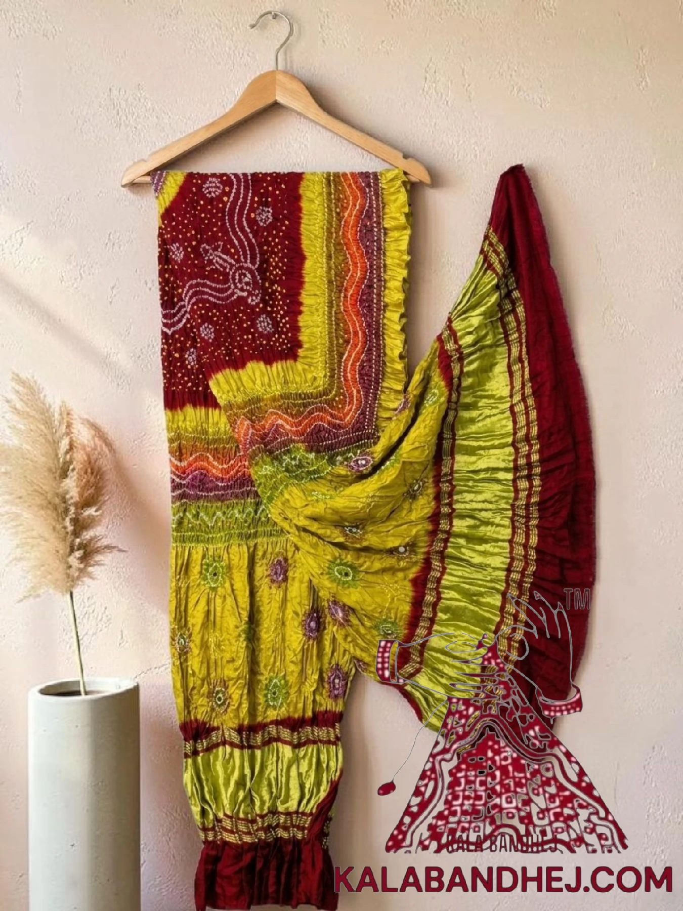 Maroon Chartreuse Multi Color Bandhani Dupatta Pure Gaji Silk