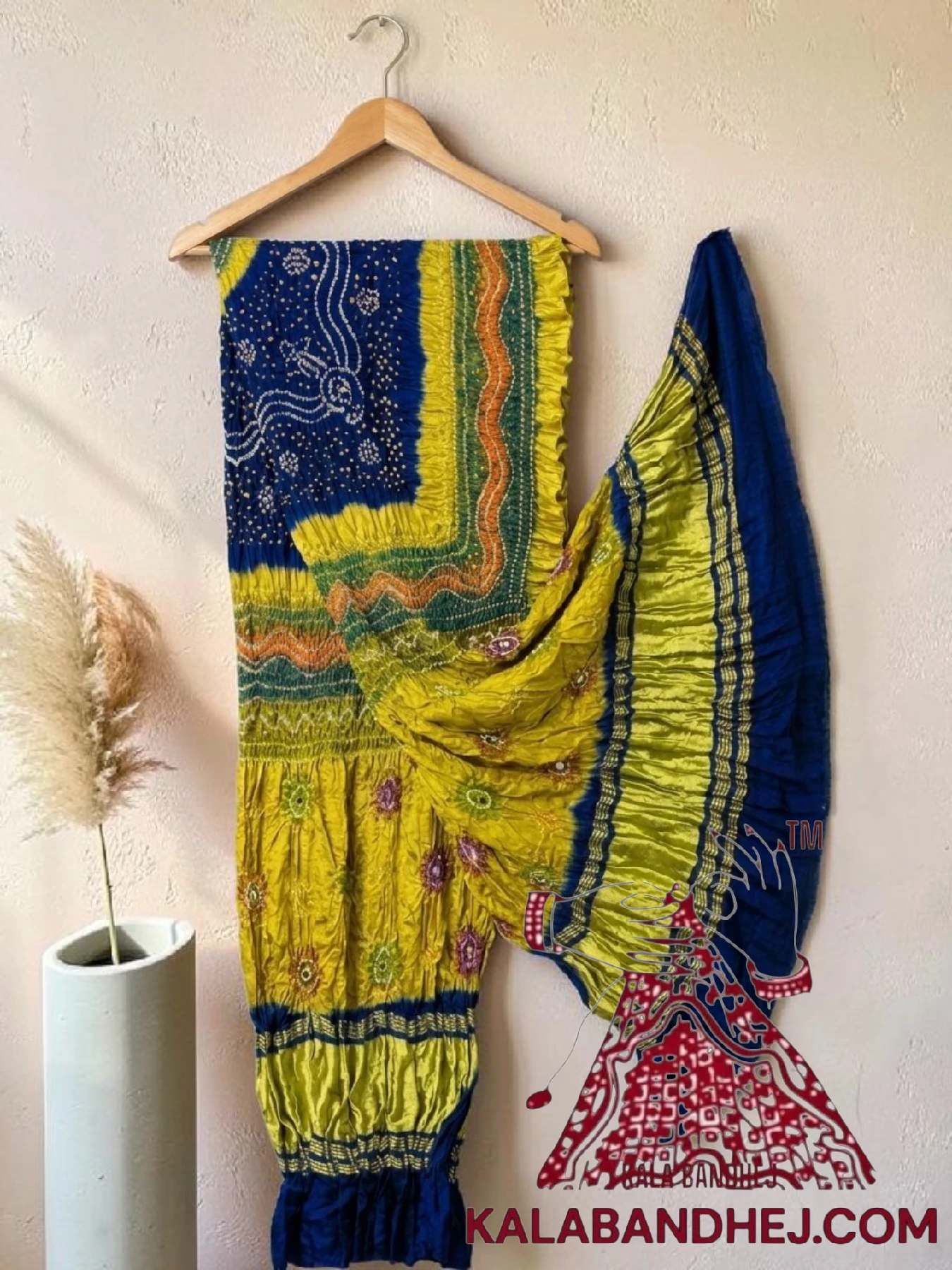 Blue Chartreuse Multi Color Bandhani Dupatta Pure Gaji Silk