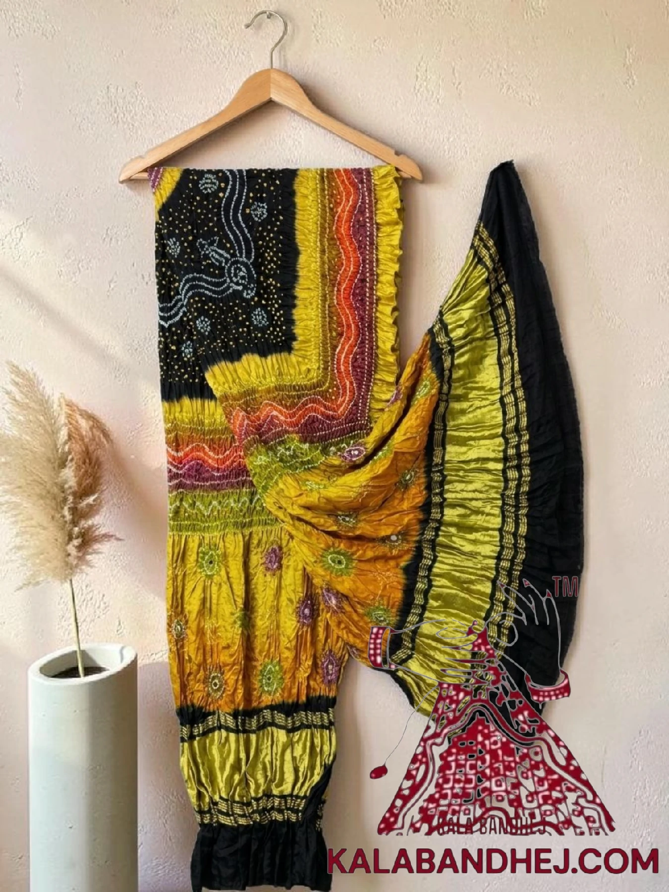 Black Chartreuse Multi Color Bandhani Dupatta Pure Gaji Silk