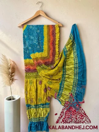 Sky Chartreuse Multi Color Bandhani Dupatta Pure Gaji Silk