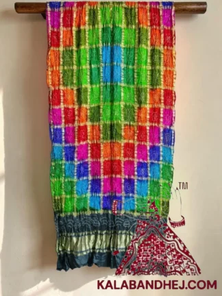 Slate Grey Multi Color Bandhani Gharchola Dupatta in Pure Gaji Silk