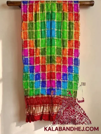 Blood Red Multi Color Bandhani Gharchola Dupatta in Pure Gaji Silk