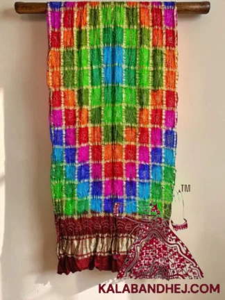 Maroon Multi Color Bandhani Gharchola Dupatta in Pure Gaji Silk
