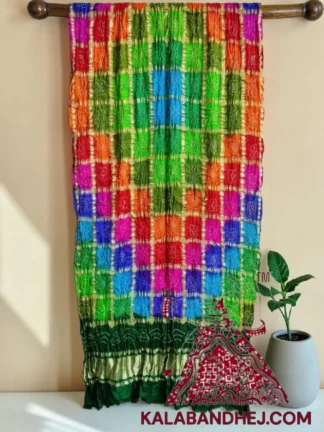 Green Multi Color Bandhani Gharchola Dupatta in Pure Gaji Silk