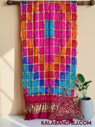 Pink Multi Color Bandhani Gharchola Dupatta in Pure Gaji Silk Special Edition