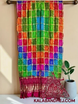 Rani Pink Multi Color Bandhani Gharchola Dupatta in Pure Gaji Silk