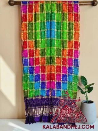 Purple Multi Color Bandhani Gharchola Dupatta in Pure Gaji Silk