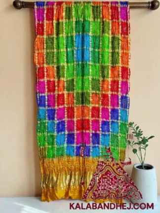 Yellow Haldi Multi Color Bandhani Gharchola Dupatta in Pure Gaji Silk