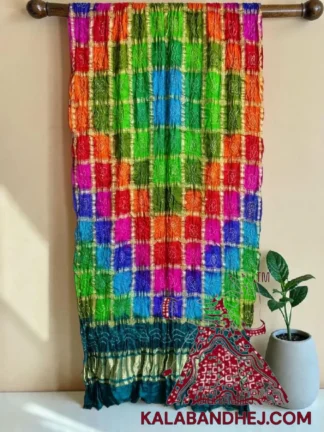Peacock Blue Multi Color Bandhani Gharchola Dupatta in Pure Gaji Silk