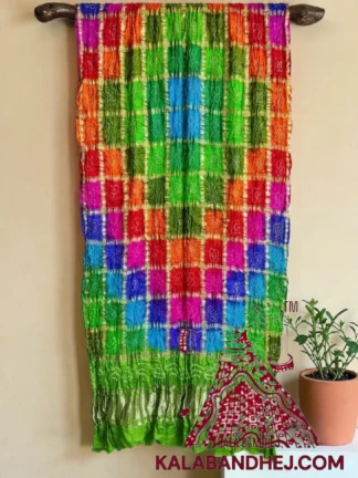 Parrot Multi Color Bandhani Gharchola Dupatta in Pure Gaji Silk