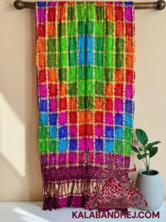 Magenta Multi Color Bandhani Gharchola Dupatta in Pure Gaji Silk