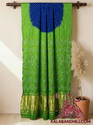 Parrot Royal blue Lagdi Palav Bandhani Saree in Pure Gaji Silk