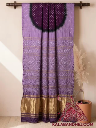 Lavender Deep Purple Lagdi Palav Bandhani Saree in Pure Gaji Silk