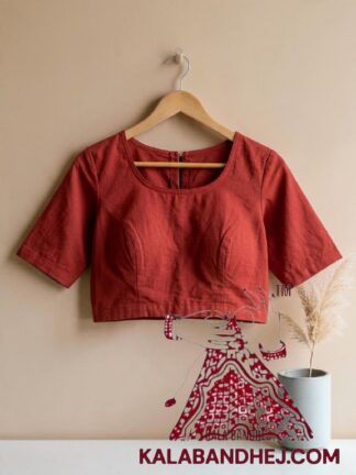 Red Plain Pure Cotton Hand-Dyed Blouse Material & Readymade