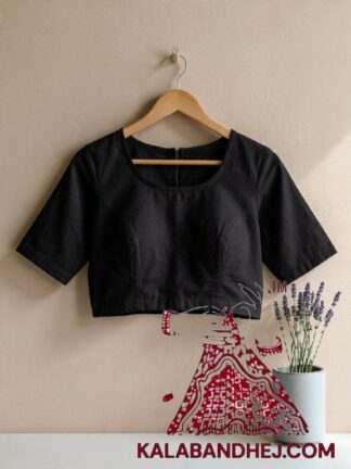 Black Plain Pure Cotton Hand-Dyed Blouse Material & Readymade