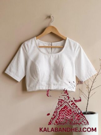White Plain Pure Cotton Hand-Dyed Blouse Material & Readymade