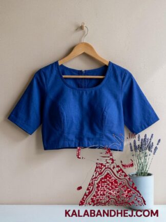 Blue Plain Pure Cotton Hand-Dyed Blouse Material & Readymade