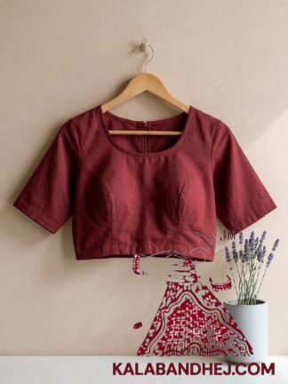 Maroon Plain Pure Cotton Hand-Dyed Blouse Material & Readymade