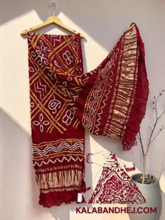Maroonies Bavan Baug Bandhani Dupatta in Lagdi Patta Pure Modal Silk