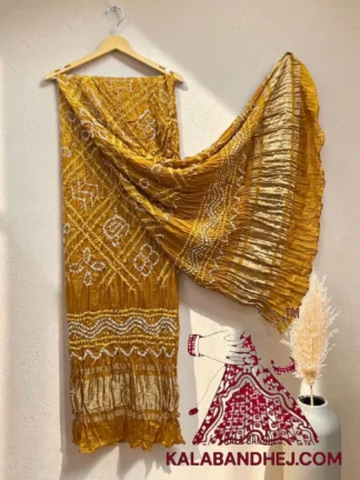 Mustard Bavan Baug Bandhani Dupatta in Lagdi Patta Pure Modal Silk
