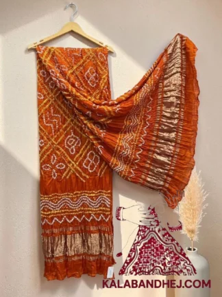 Orange Bavan Baug Bandhani Dupatta in Lagdi Patta Pure Modal Silk