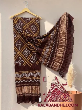Brown Bavan Baug Bandhani Dupatta in Lagdi Patta Pure Modal Silk