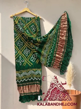 Green Bavan Baug Bandhani Dupatta in Lagdi Patta Pure Modal Silk