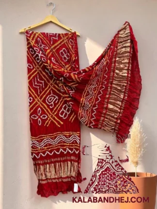Red Bavan Baug Bandhani Dupatta in Lagdi Patta Pure Modal Silk