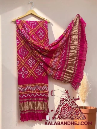 Pink Bavan Baug Bandhani Dupatta in Lagdi Patta Pure Modal Silk