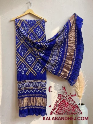 Blue Bavan Baug Bandhani Dupatta in Lagdi Patta Pure Modal Silk