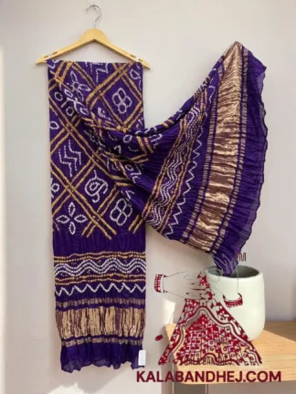 Purple Bavan Baug Bandhani Dupatta in Lagdi Patta Pure Modal Silk