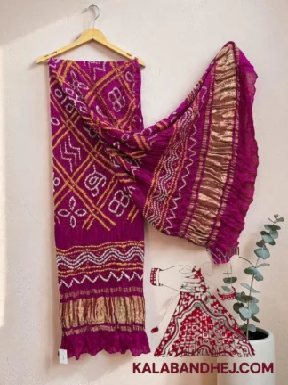 Magenta Bavan Baug Bandhani Dupatta in Lagdi Patta Pure Modal Silk