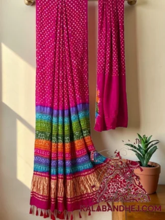 Pink Multicolor Palav Bandhani Saree Pure Gaji Silk