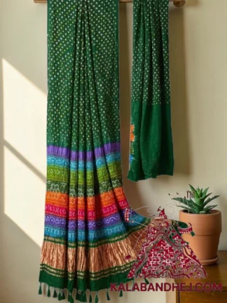 Green Multicolor Palav Bandhani Saree Pure Gaji Silk