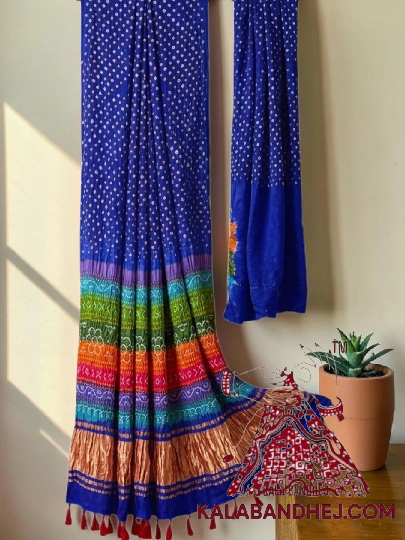 Blue Multicolor Palav Bandhani Saree Pure Gaji Silk