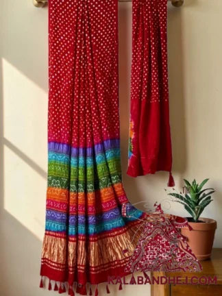 Red Multicolor Palav Bandhani Saree Pure Gaji Silk