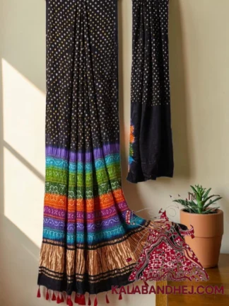 Black Multicolor Palav Bandhani Saree Pure Gaji Silk
